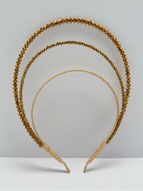 Gold Beaded Triple Headband - Women Accessories
